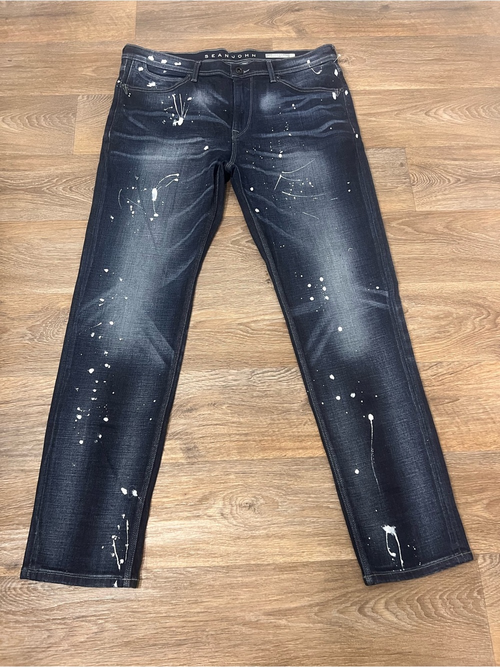 Sean John Dark Blue Jeans with White Paint-Splatter/A776